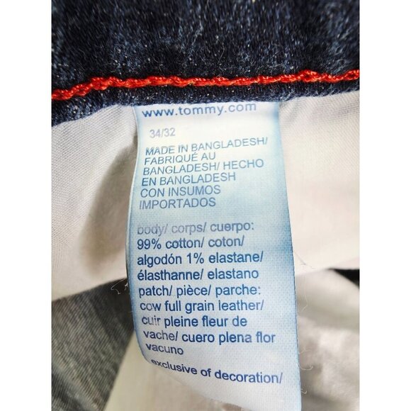 Tommy Hilfiger Size 34X32 Mens Slim Tapered Blue Denim 5 Pocket Logo Tag Jeans - Picture 2 of 11